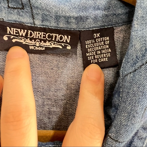 New Direction Womens 3XL Embroidered Buttons Girl Dancing Boat Denim Shirt Boho - Picture 5 of 8